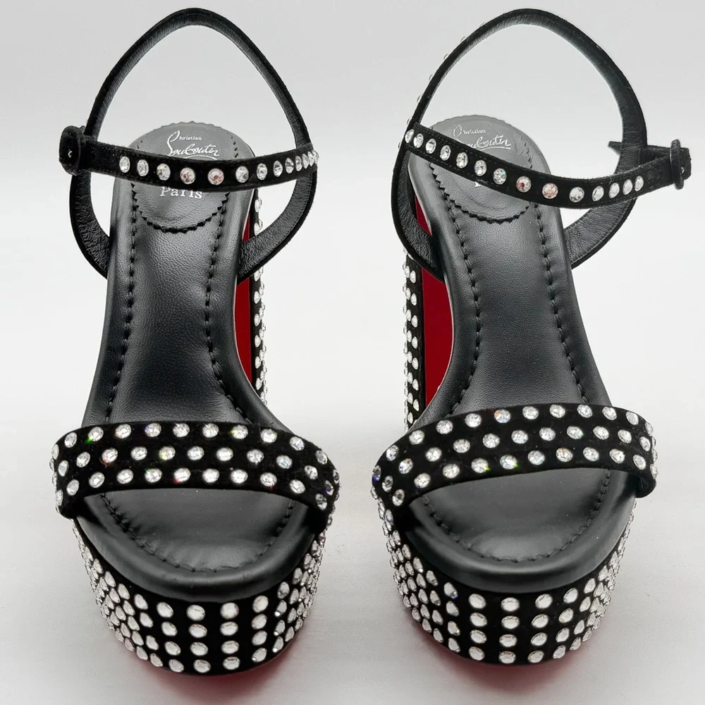 Christian Louboutin Movida Jane Crystal-Embellished Suede Platform Sandal EU37.5 - Picture 2 of 14